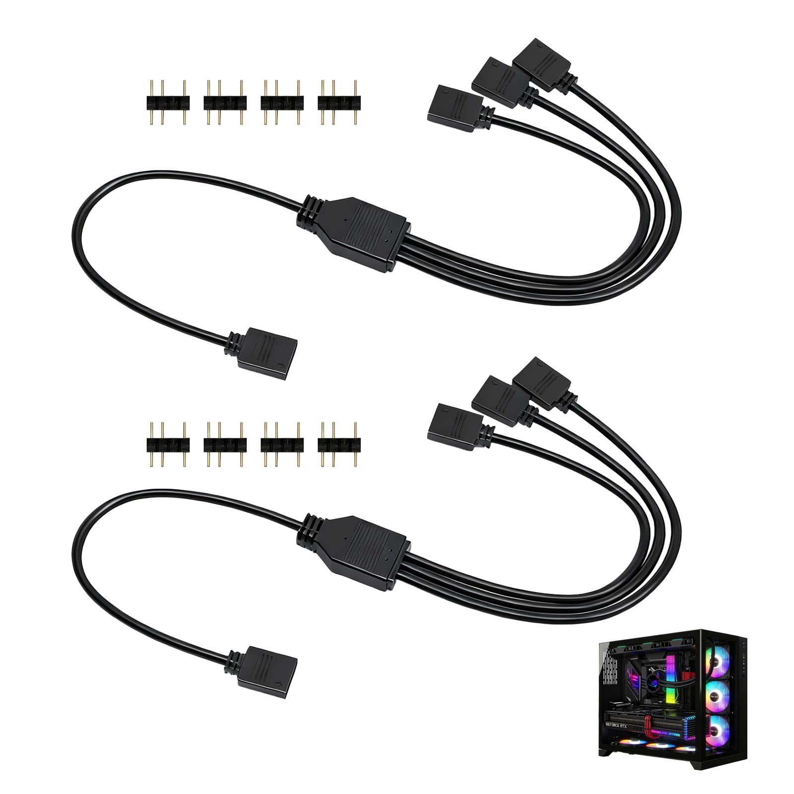 2 Piezas 30cm Splitter 3 pines ARGB, Divisor ARGB 5V, Cable Divisor ARGB 1 a 3, Cable para Ventiladores y Refrigeradores de CPU, Instalación Flexible y Duradera, Compatible Placas Base 5V