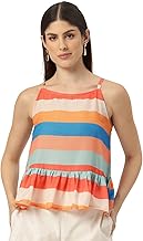 Cropped Sleeveless Strap Peplum top with Digital Print on Linen Fabric.