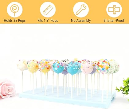 35-Hole Blue Cake Pop Stand with 100 Sticks, 100 Bags & 100 Gold Ties