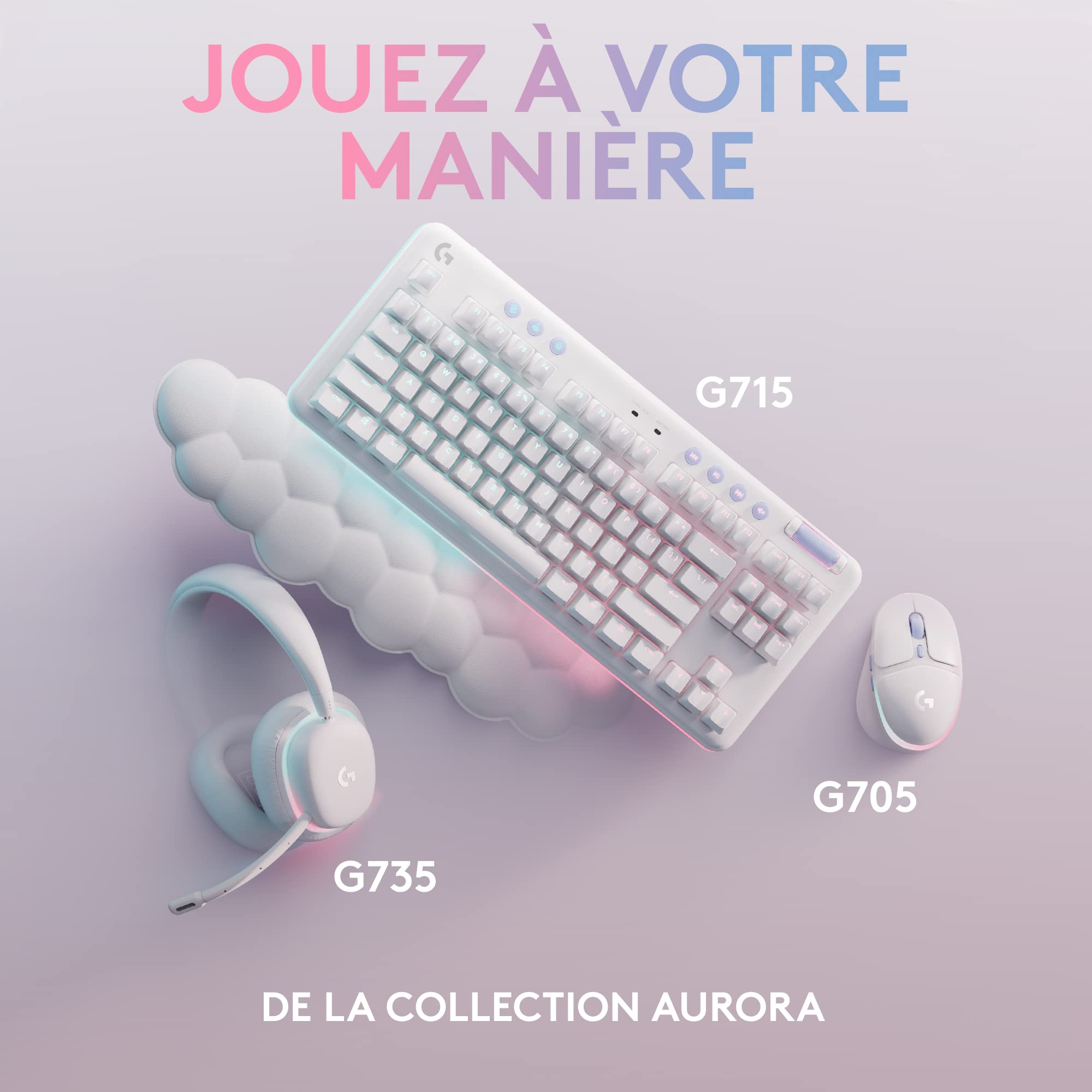 Logitech G G735 Casque Gamer Sans Fil, Éclairage RVB LIGHTSYNC Personnalisable, LIGHTSPEED, Bluetooth, Aux. de 3,5 MM Compatible avec PC, Appareils Mobiles, Micro Amovible - Blanc