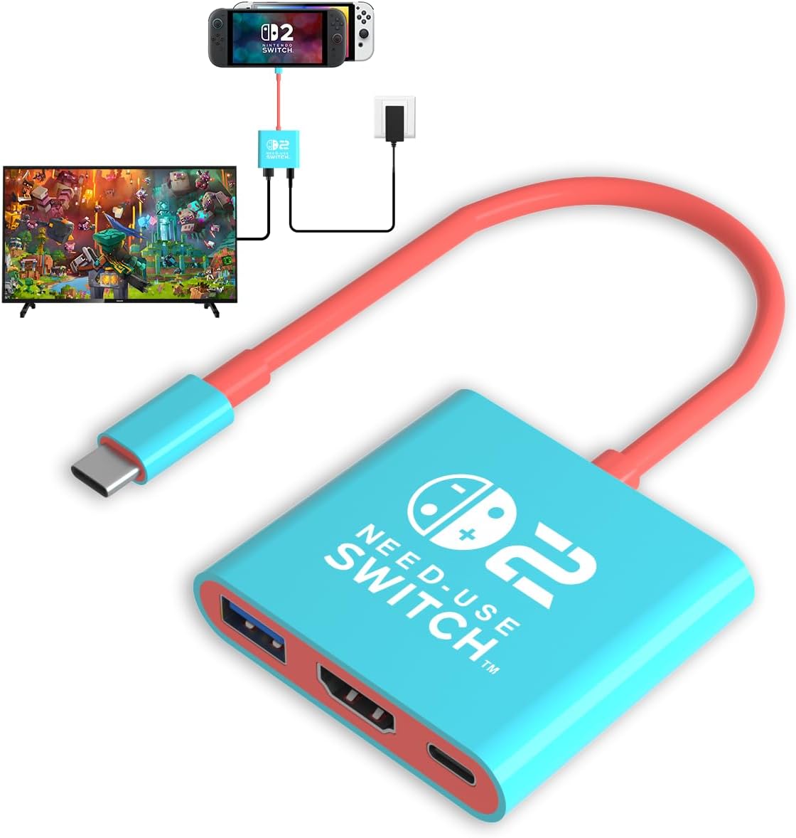Switch 2 Dock for Nintendo Switch Docking Station,Portable Nintendo TV Adapter Compatible Steam Deck/Switch2/OLED/Support Switch TV Dock Mode with HDMI2.0, Replacement Travel Docking for Nintendo1/2