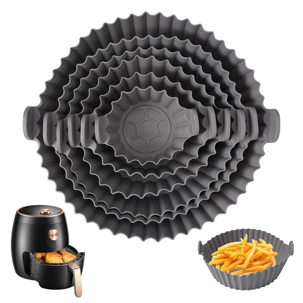 8/10/13/15/17/20cm Round Silicone Pot Baking Pan for Air Fryer, 6 Pieces