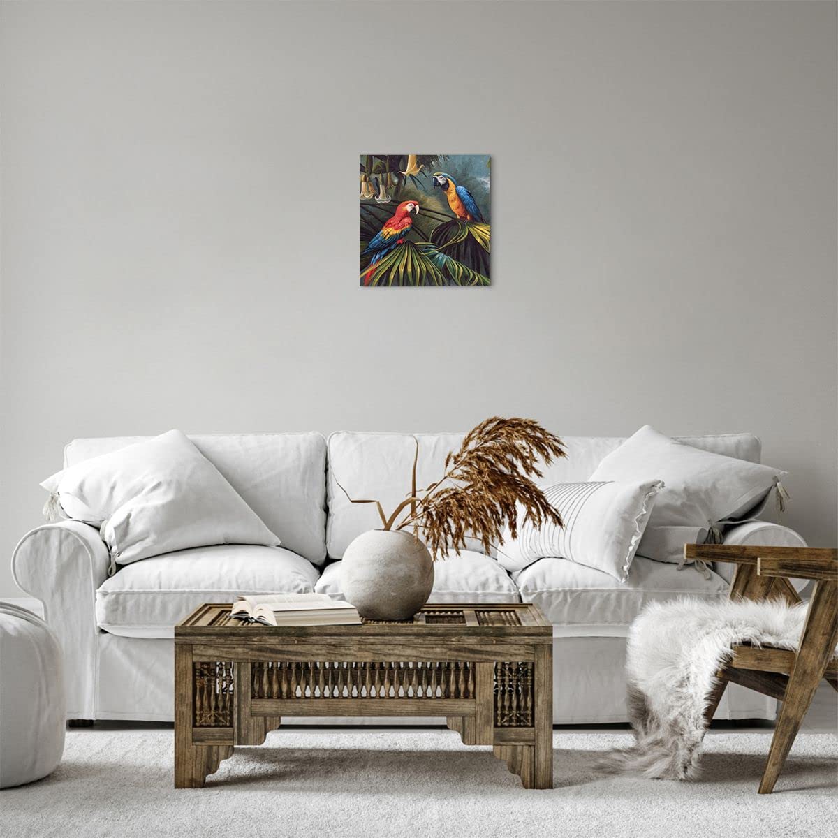 Tableau Déco Sur Toile 120x80cm - Motif Ara, Perroquets Et Palmiers - Marque ARTTOR, Neuf Sous Emballage