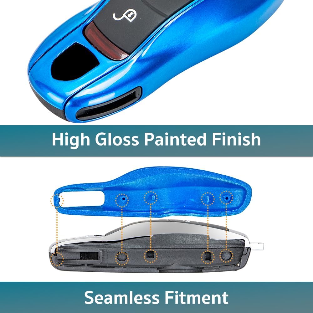 3-Piece Painted Key Fob Shell Cover Replacement - Compatible with Porsche Key Fob, MK1 ( Blue )