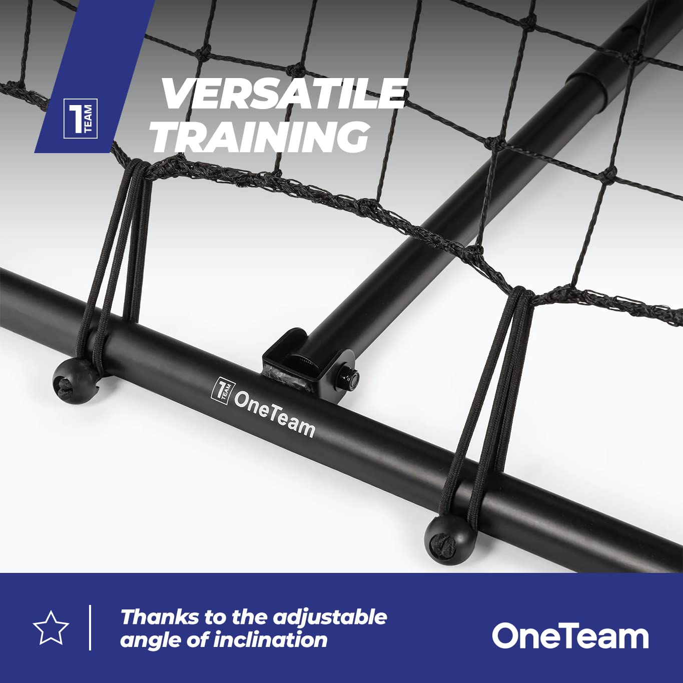 OneTeam Rebounder dwustronna do treningu piłki nożnej, regulowany kąt nachylenia, stabilna rama stalowa, mocna siatka do treningu piłki nożnej