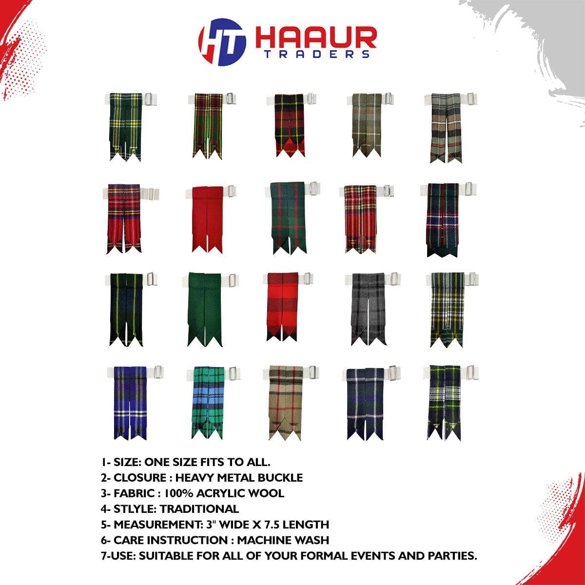 Men's Men's Tartans Kilt Flashes with Heavy Buckle Elastic Adjusters Fit - Image 6