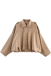 Women's Faux Suede Bomber Jacket Spring Lapel Pilot Coat Casual Oversized Long Sleeves Trendy Streetwear Outerwear