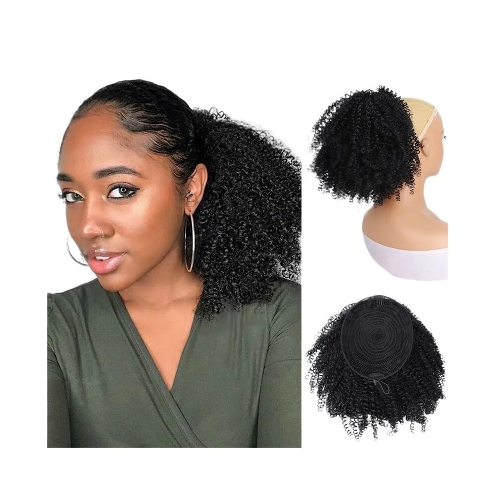Health Extension de queue de cheval afro courte bouclée avec cordon de serrage pour femme noire Synthétique Afro Puff Queue de cheval avec clips Soins personnels (Noir)
