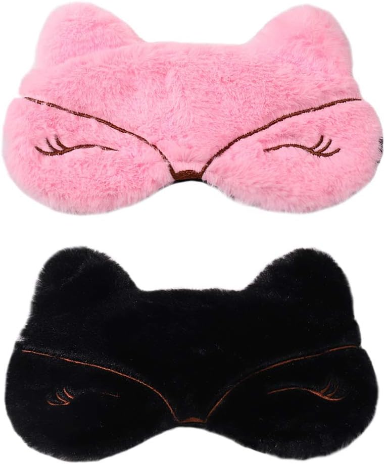 2 Pack Cartoon Animal Sleep Mask Soft Plush Blindfold Eye Masks Eye Cover for Women Girls Travel Nap Night Sleeping