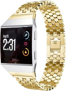 Ionic Band Metal Accessories Small Large, Stainless Steel Replacement Band with Folding Clasp Strap for Ionic Smart Watch Bands Wristband Women Men (F-Gold)