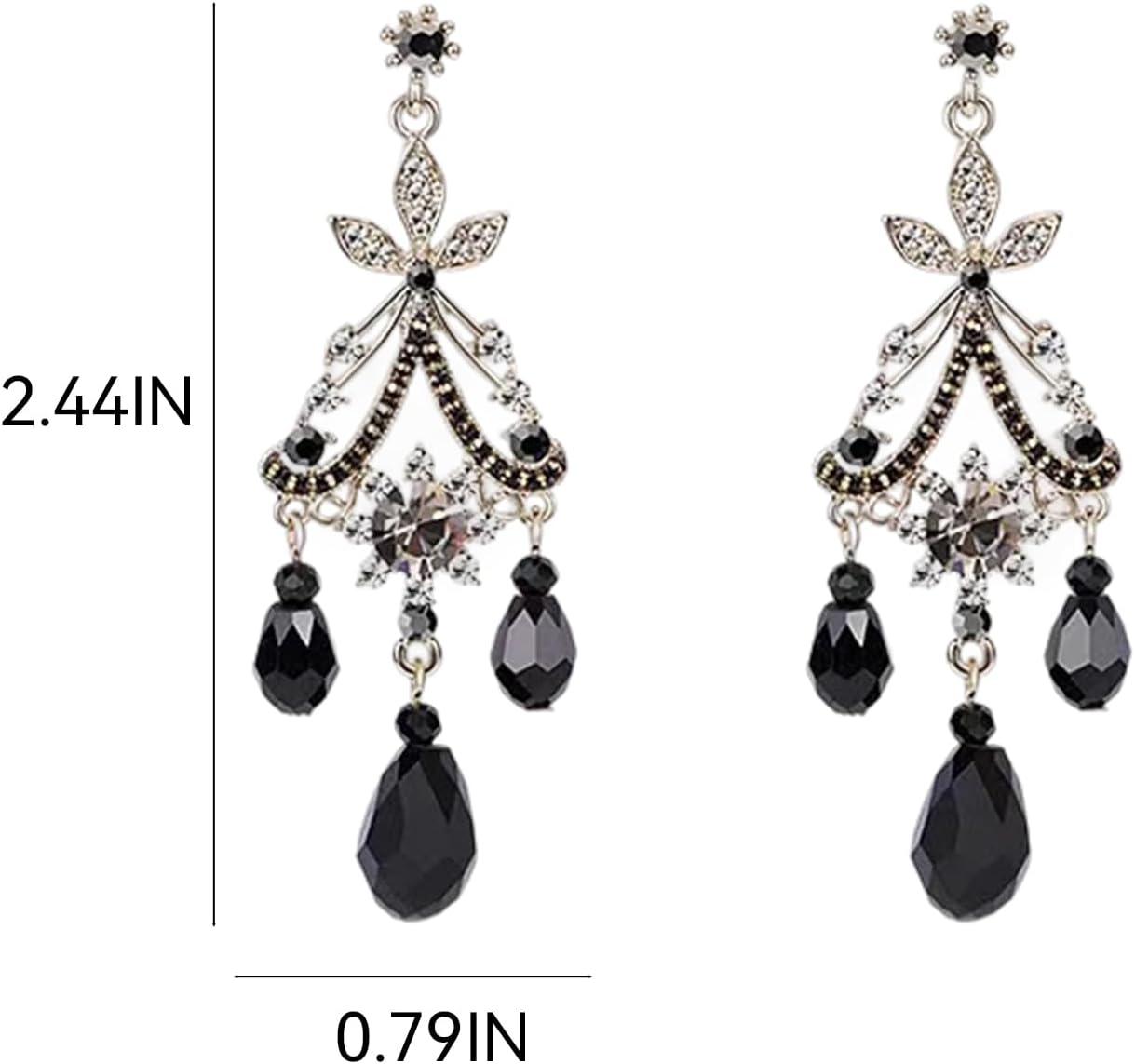 Vintage Black Rhinestone Dangle Earrings for Women Boho Drop Earrings Black Crystal Chandelier Earrings for Bridal Wedding Party Prom Jewelry Gifts - Image 2