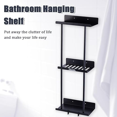 Miniatura 9 de Toalleros para baño montado en la pared, soporte para toallas de baño con estante de madera, organizador de almacenamiento de toallas de pared,