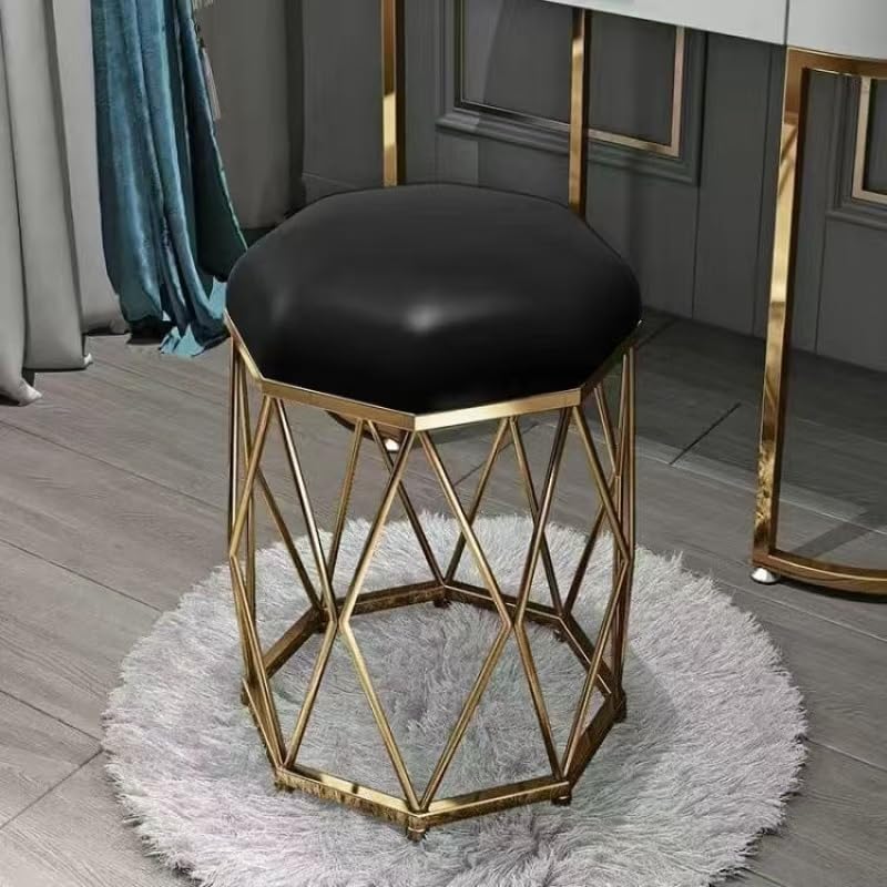 Tabouret de maquillage en velours noir premium et design en métal doré