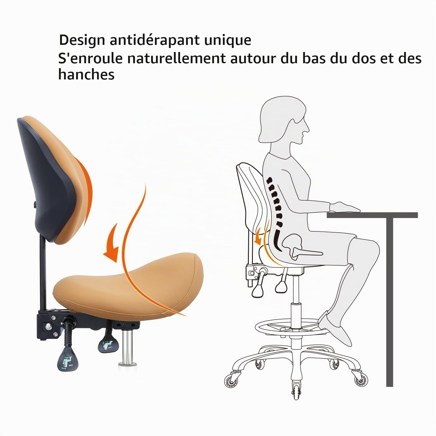 Tabouret de selle hydraulique pivotant réglable 158,8 kg pour salon spa beauté massage clinique dentaire