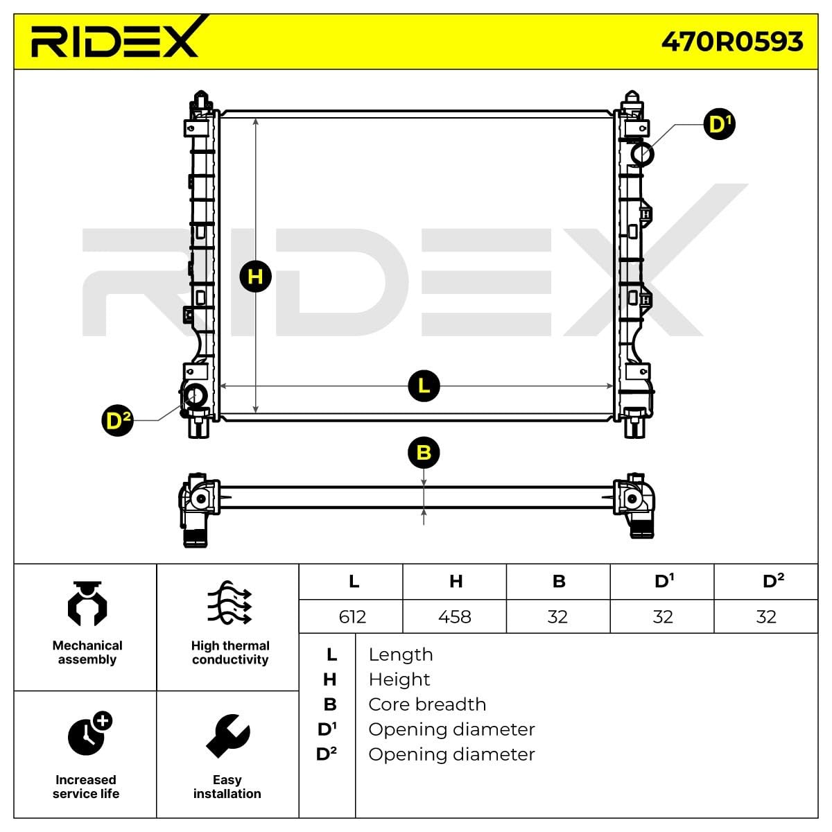 RIDEX 470R0593 Radiateur du moteur Compatible avec LAND ROVER Freelander SUV L314
