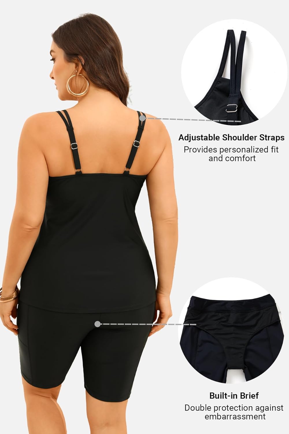 Plus Size Tankini Swimsuits - Athletic Two Piece Bathing Suits with Short for Women Swimwear with Pockets - Image 4