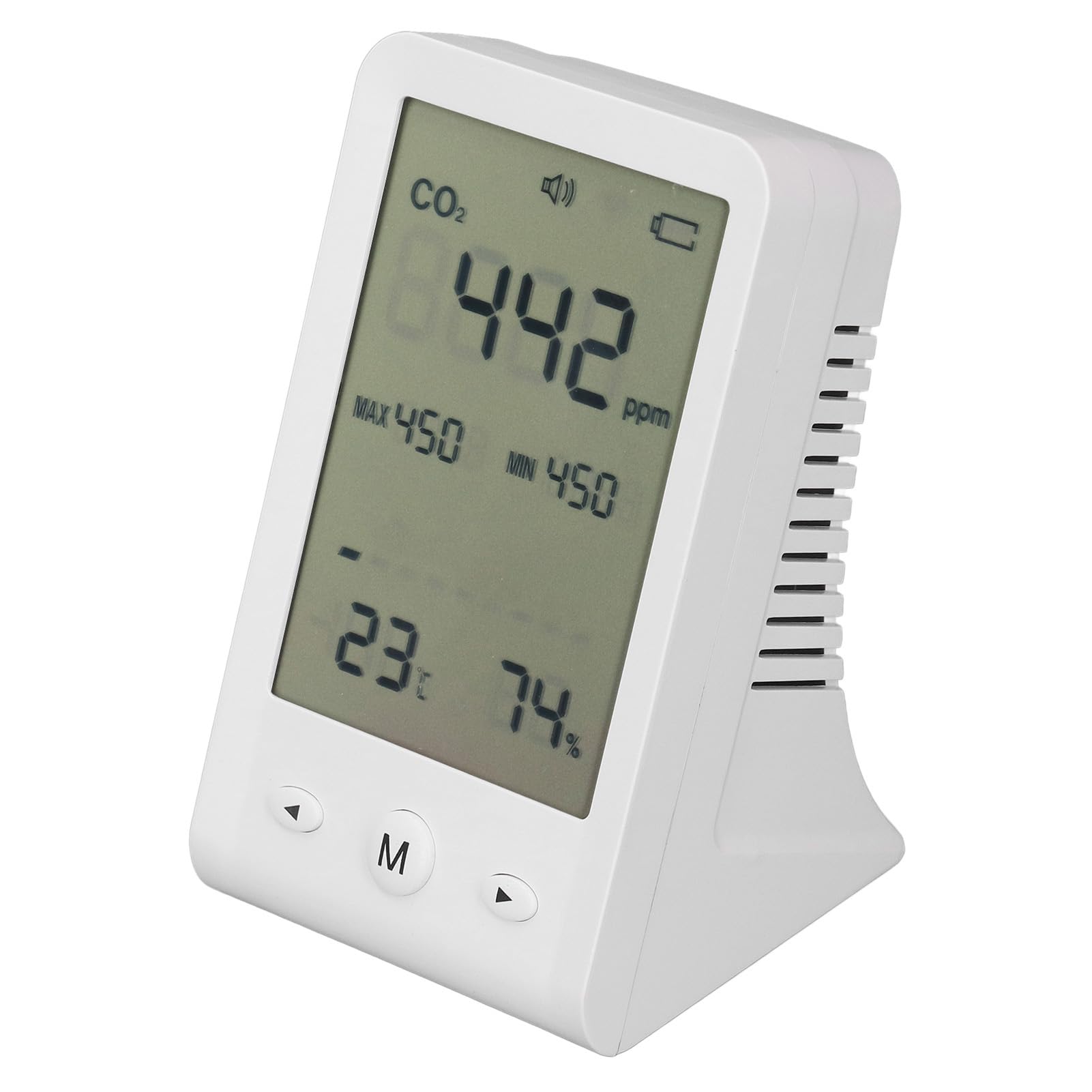 Monitor de CO2, Detector de CO2 Multifuncional, Termómetro Higrómetro con Alarma, para Medidor de Calidad del Aire Interior, Hogar, Oficina, Aula