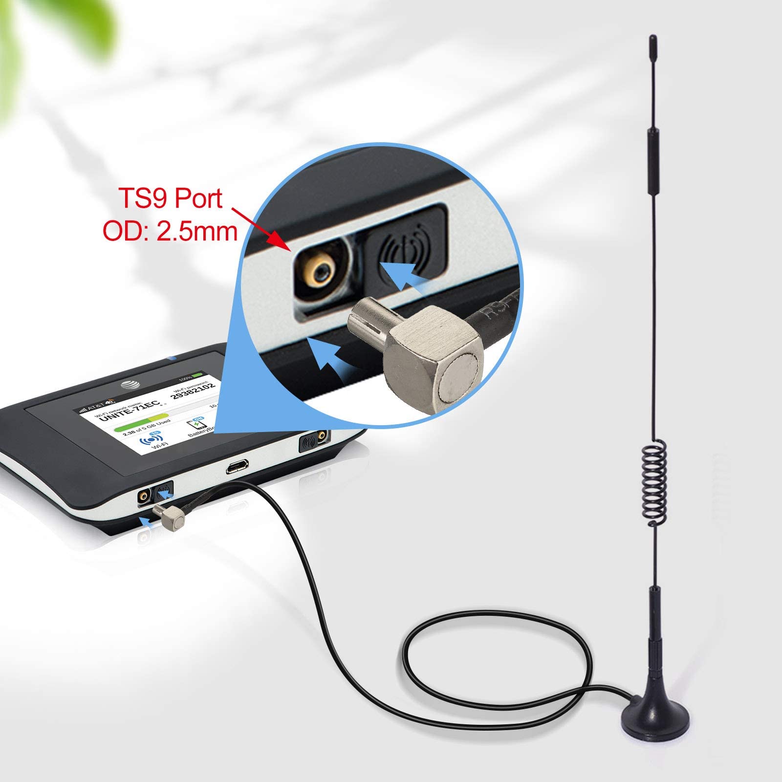 Bingfu Antenna 4G LTE 7Dbi TS9 Maschio Base Magnetica Cavo 3 m Compatibile con Modem USB Router Hotspot MiFi WiFi Mobile 4G LTE Jetpack AirCard AC791L AC815S AC770S,2 Pacchi