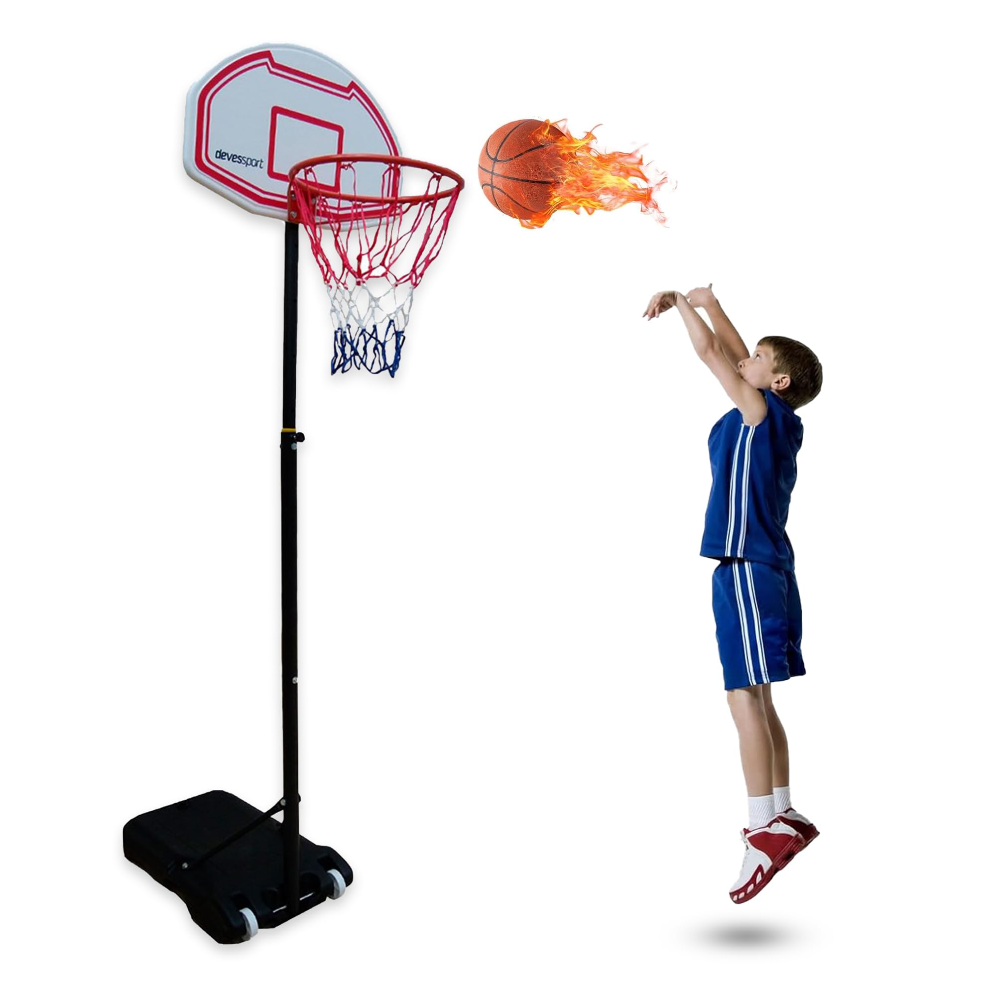 DEVESSPORT Canasta Baloncesto Regulable 165-210 cm | Canasta Baloncesto Adolescentes y Adultos para Exterior | Canasta Ajustable con Base Estable y Aro con Red