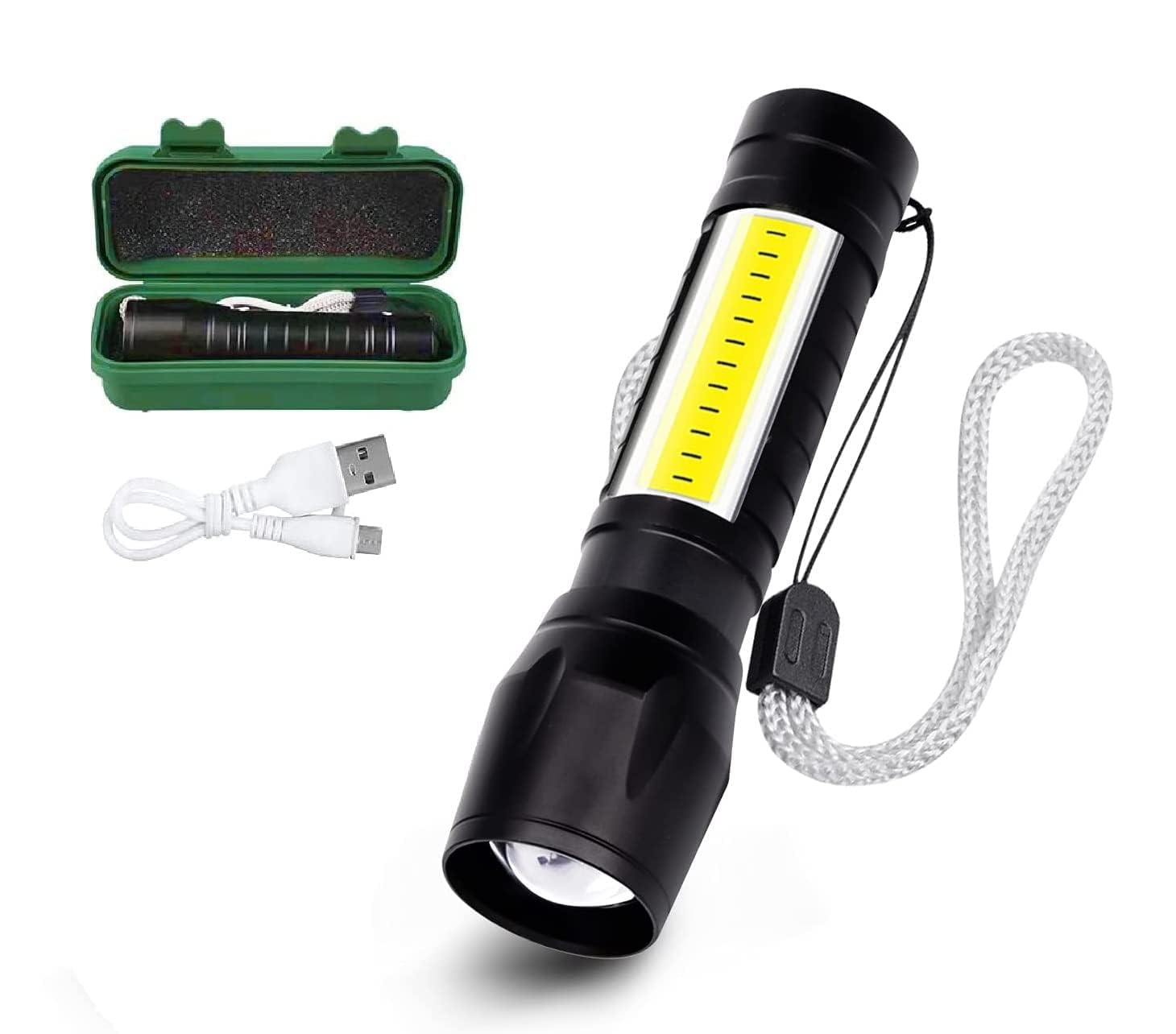 MIGRANT Torch Lights Rechargeable Flashlight with 3 Modes, High Lumen Zoomable LED Flashlight with COB Side Lights, Portable Waterproof Handheld Lights for Emergency Daily Use (B0C9HZJHPF) Amazon Price History, Amazon Price Tracker
