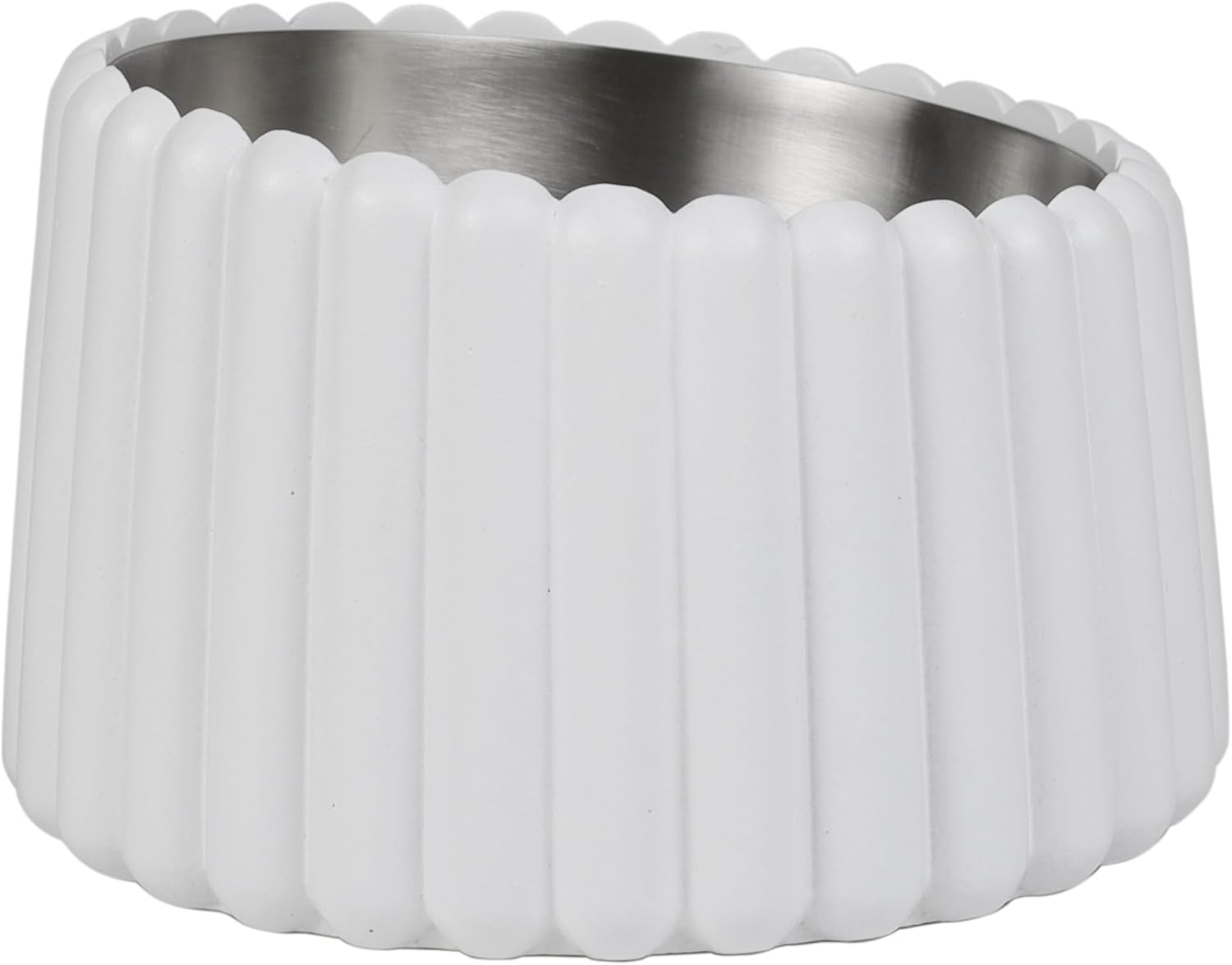 DBL3001B Ripple Ridge Small/Medium Slanted Concrete and Stainless Steel Bowl 16oz (2 Cups) Pet Feeder, White