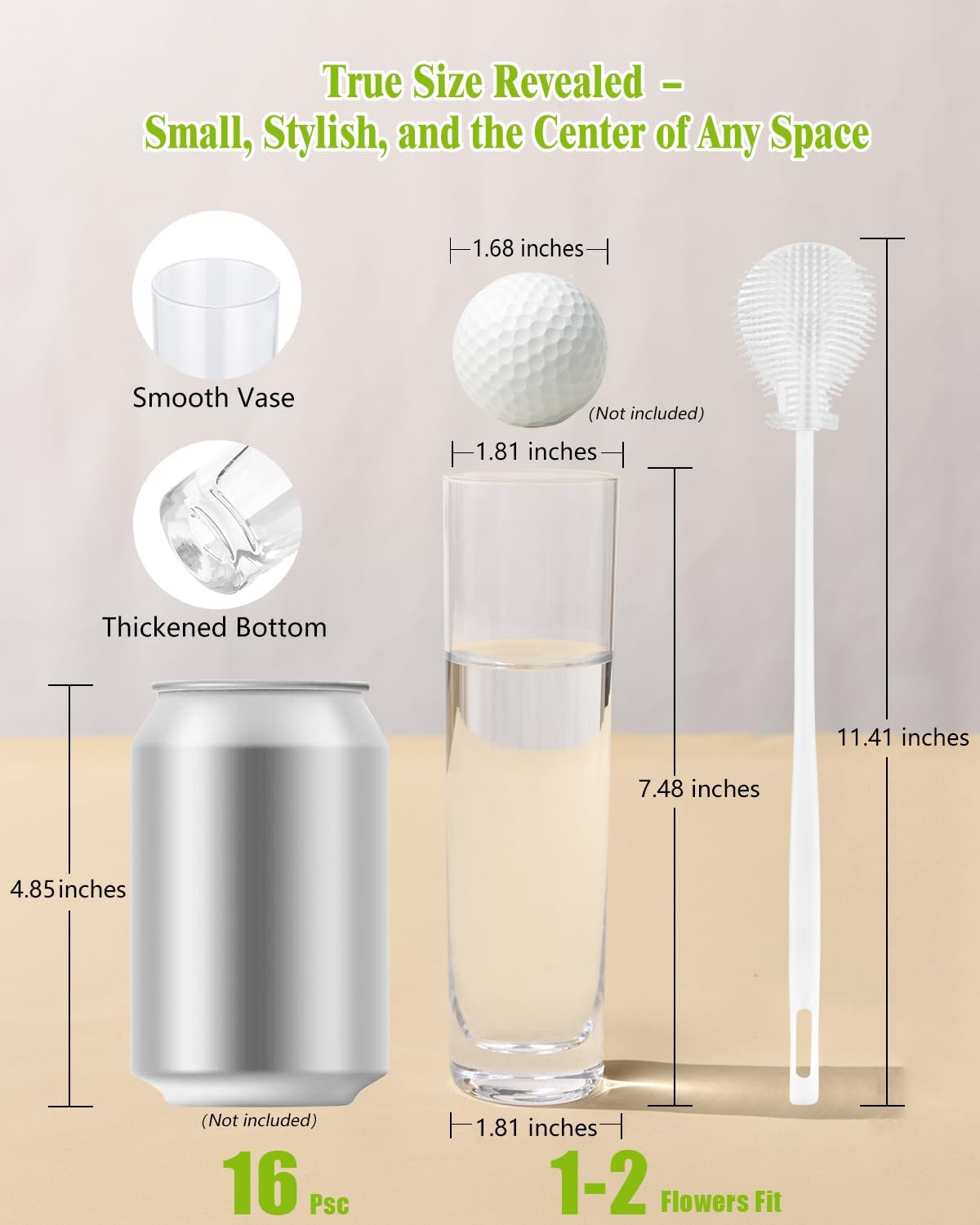 Glass Cylinder Bud Vases for Centerpieces – Set of 16 Handmade Clear Small Flower Vase 7.48 Inches Tall,Wedding Table Decor for Single Rose Vases Bulk,Small Vases Home Decor,Floreros,1 Brush - Image 3