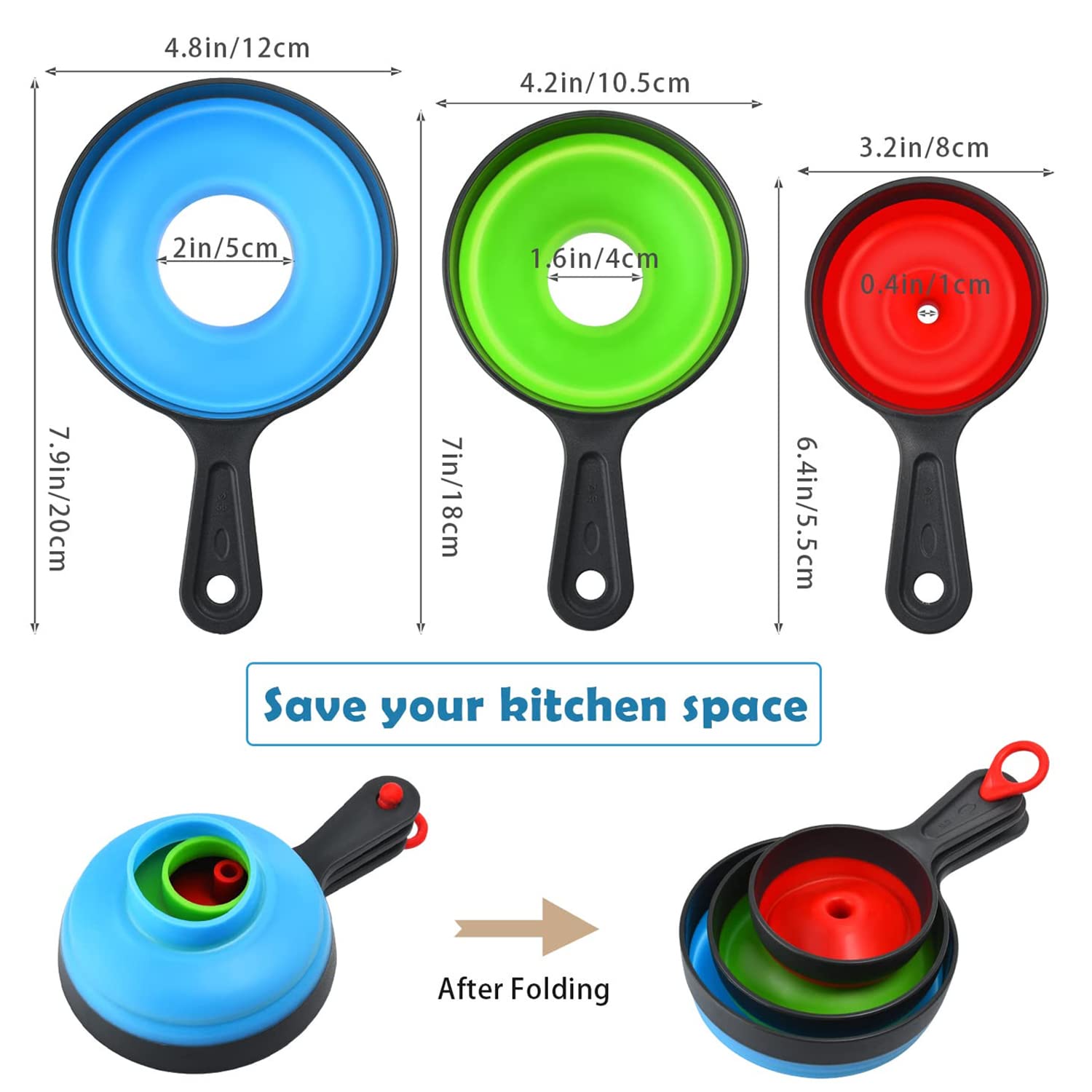 Set Di 3 Imbuti Pieghevoli In Silicone Per Cucina – Bocca Larga E Stretta – Per Marmellata, Olio E Travasi – Antiscottatura E Alimentare – Pratico E Salvaspazio - 2
