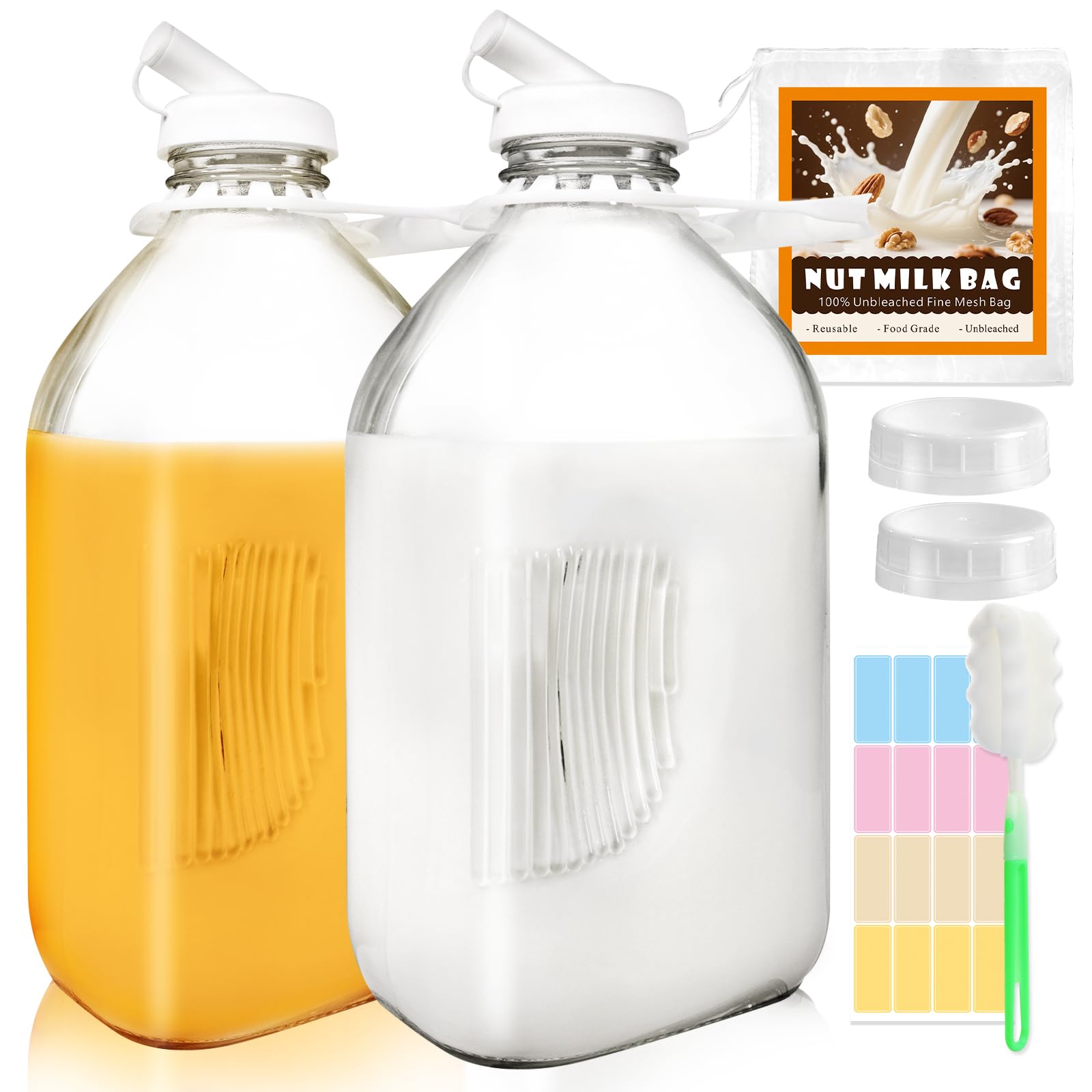 LOSANJI 2 Pack 64 oz Glass Milk Bottles