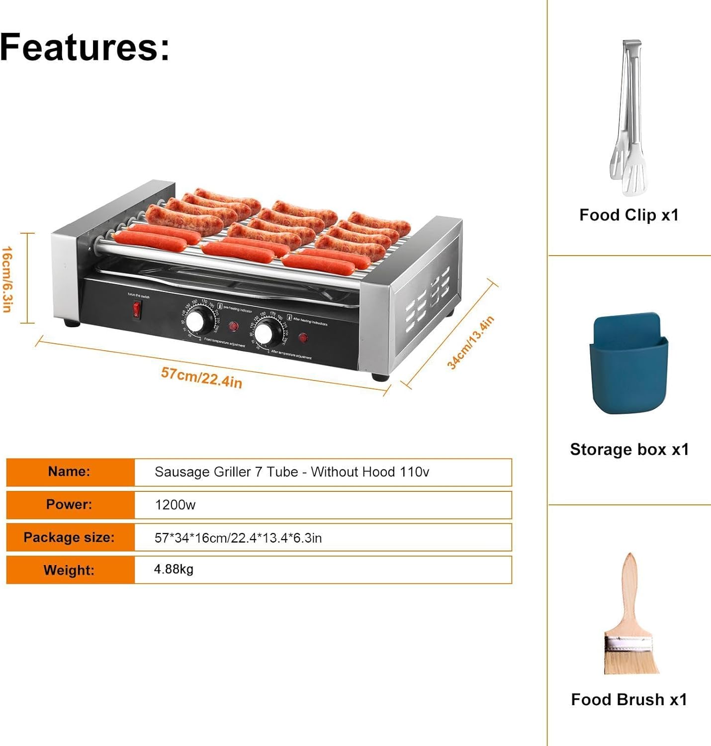 Machine - 17 Hot Dogs Capacity Sausage Roller,1200W 110V Sausage Grill Cooker with Removable Oil Drip Tray, Double Temp Control for Kitchen