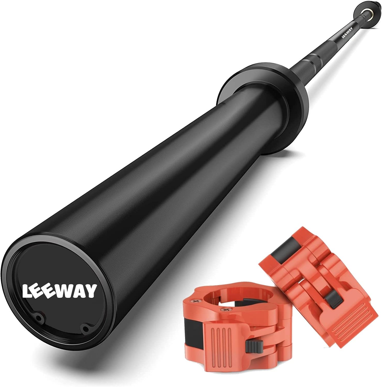 Olympic Barbell Rod 7 Feet 16kg Gym Rod | Weight Lifting Bar for Powerlifting | 50mm Sleeve, 28mm Grip | Black Straight Bar Bell for Squats, Deadlifts, Bench Press | Home Gym with Clamp | Black