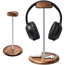 Universal Headset Stand for Desk with Walnut Storage Base