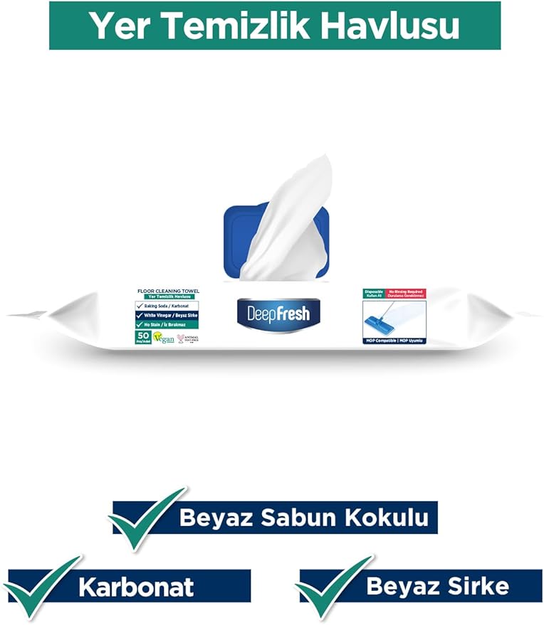 Deep Fresh Mop Uyumlu İz Bırakmaz Yer Temizleme Havlusu 50 Yaprak