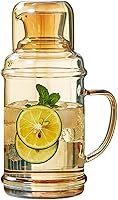 Vista 1 de Sizikato Jarra de agua clásica de vidrio ámbar de 36 onzas con vaso de cristal.