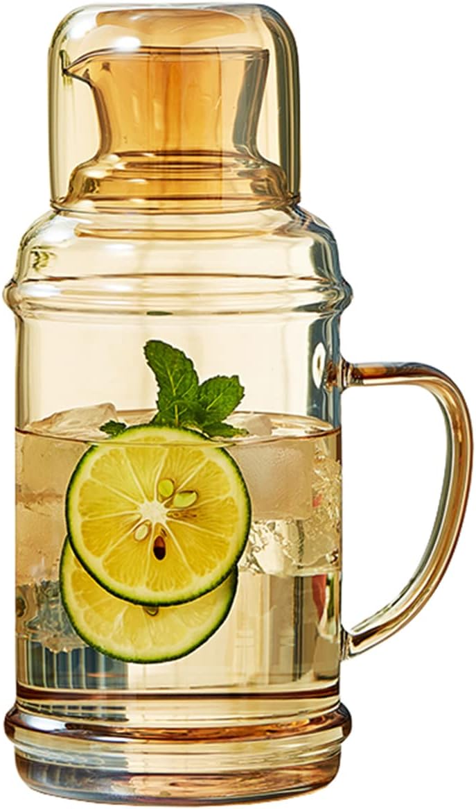 Sizikato36 Oz Classic Amber Glass Bedside Night Water Carafe with Tumbler Glass.