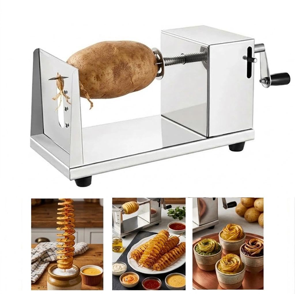 Spiralschneider Kartoffel,spiralschneider,Aus Edelstahl Gefertigt, Eignet Es Sich Sowohl Zur Herstellung Von Tornado-Kartoffelchips Als Auch Zum Schneiden Von Kartoffeln, Obst Und Gemüse.