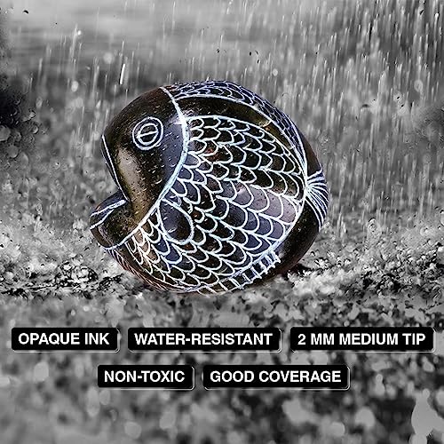 Image of kreni Water-Based Black White Gold Silver Fine, Medium Point Acrylic Paint Marker Pens Permanent for Rocks Painting DIY Craft Making Supplies(Set of 4)