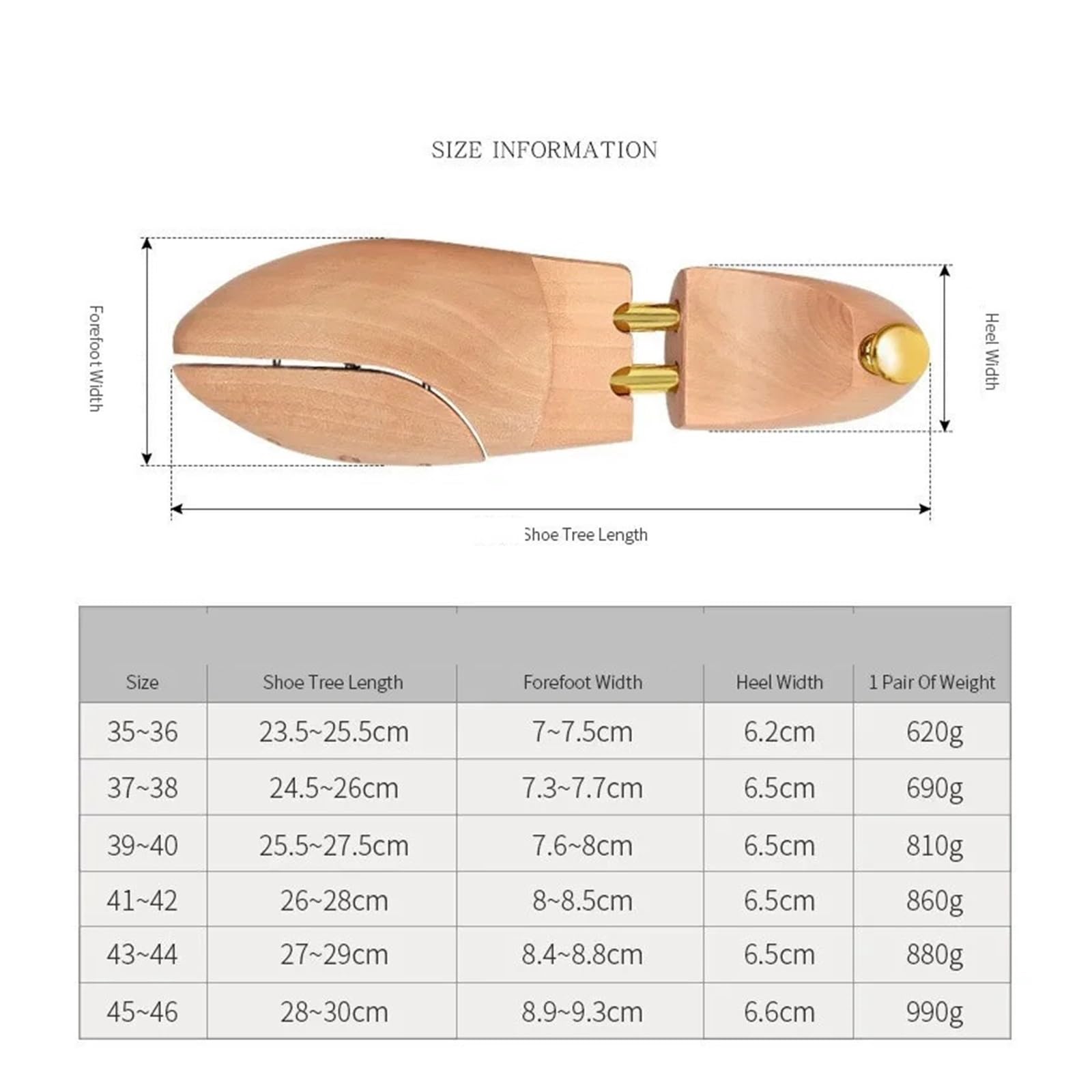 1 par de Zapatos Ajustables de Madera for Hombre, Soporte for árbol de Zapatos, Dispositivo expansor de Botas Adecuado para Botas O Zapatillas De Deporte(EU 45 46)