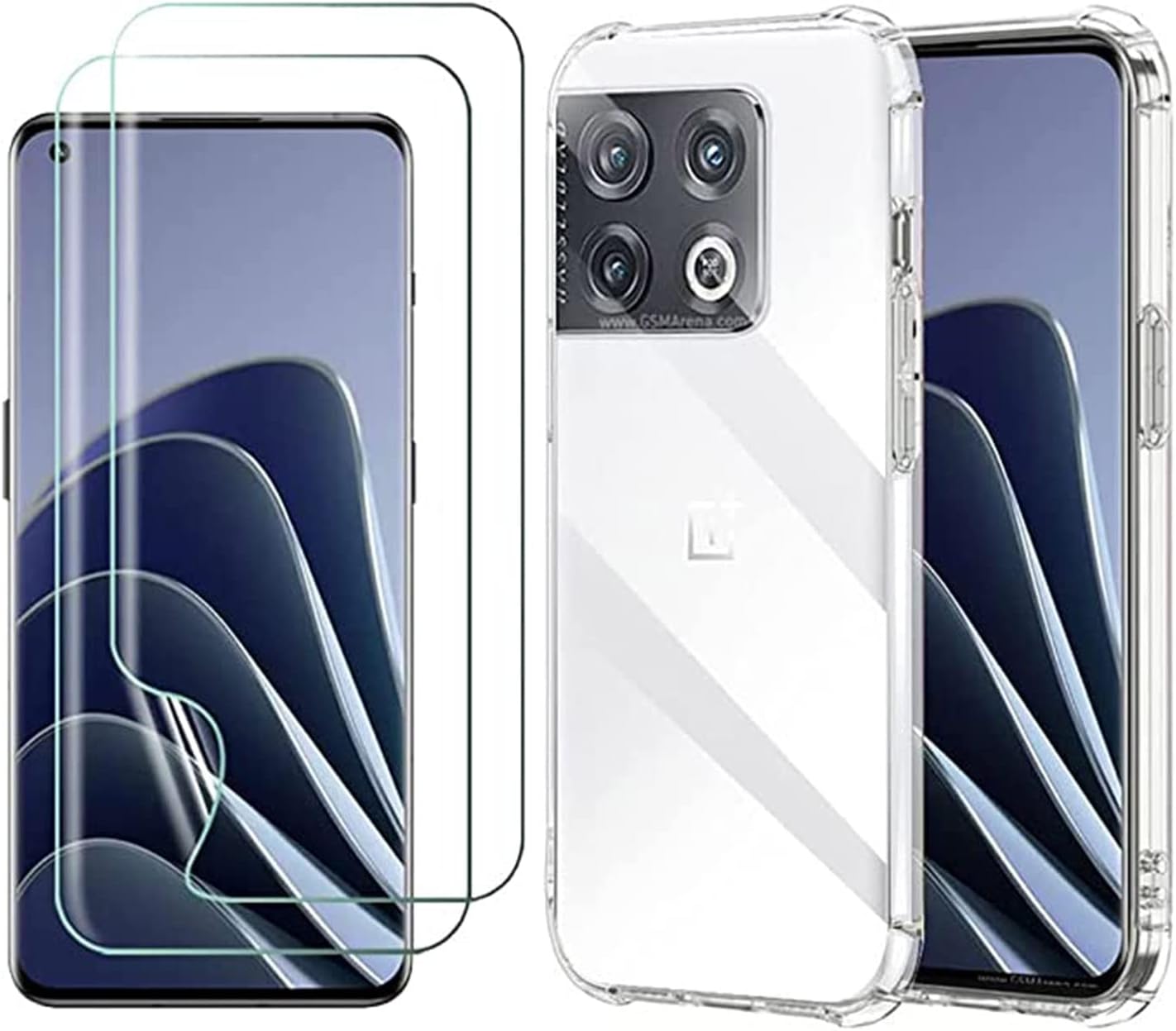 Lukione (1+2Pcs) Compatible with Oneplus 10 Pro Case & Screen Protector 5g Cover [Hydrophilic protective film] Shockproof Transparent Cover No-Bubbles (Clear)