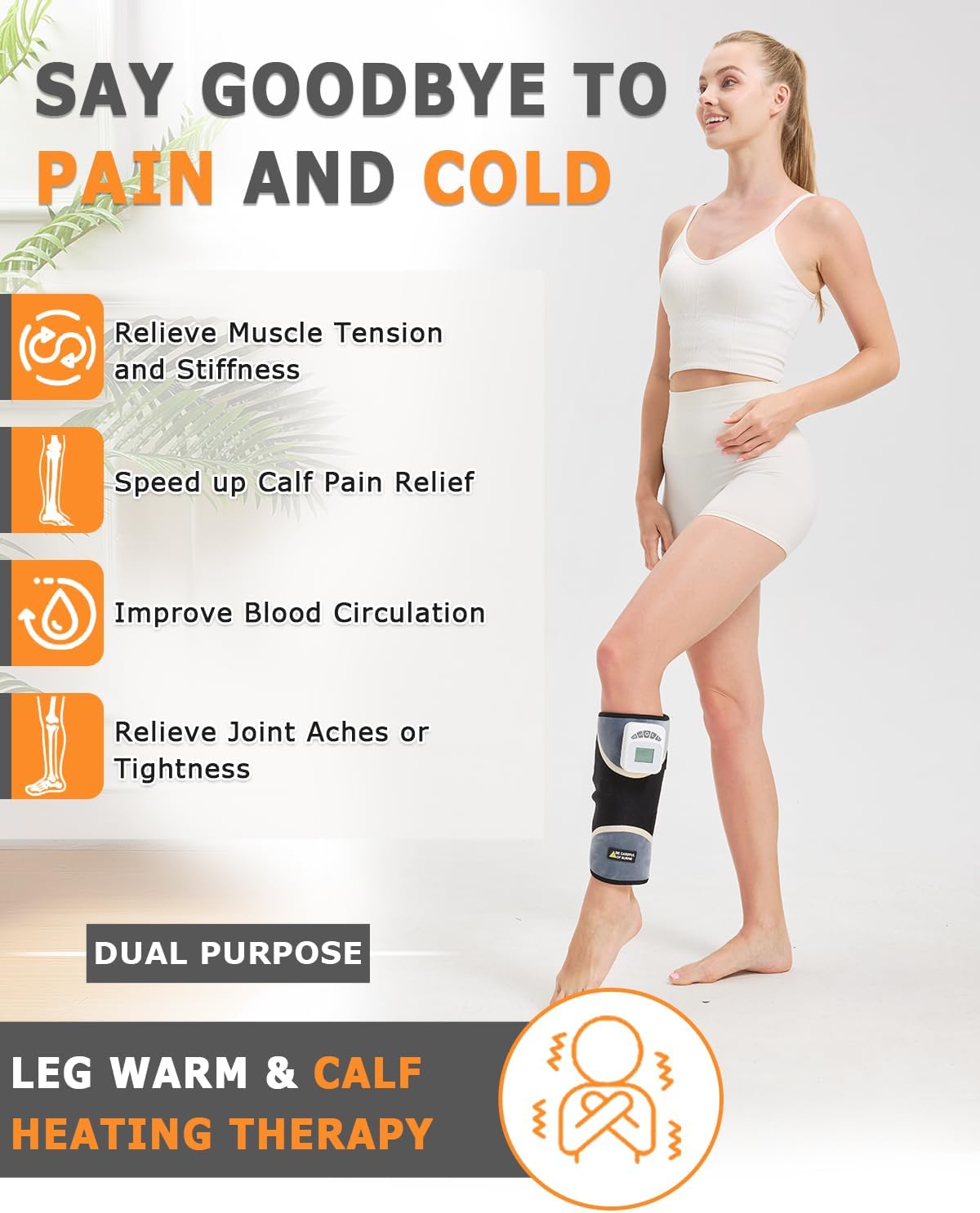 Cordless Leg Massager for Circulation and Pain Relief - 5000mAh Portable Heating Pad for Leg and Calf with 3-Level Vibration Massage, 104-140℉ Adjustable Temperature & 30/45/60 Min Timer - Image 8