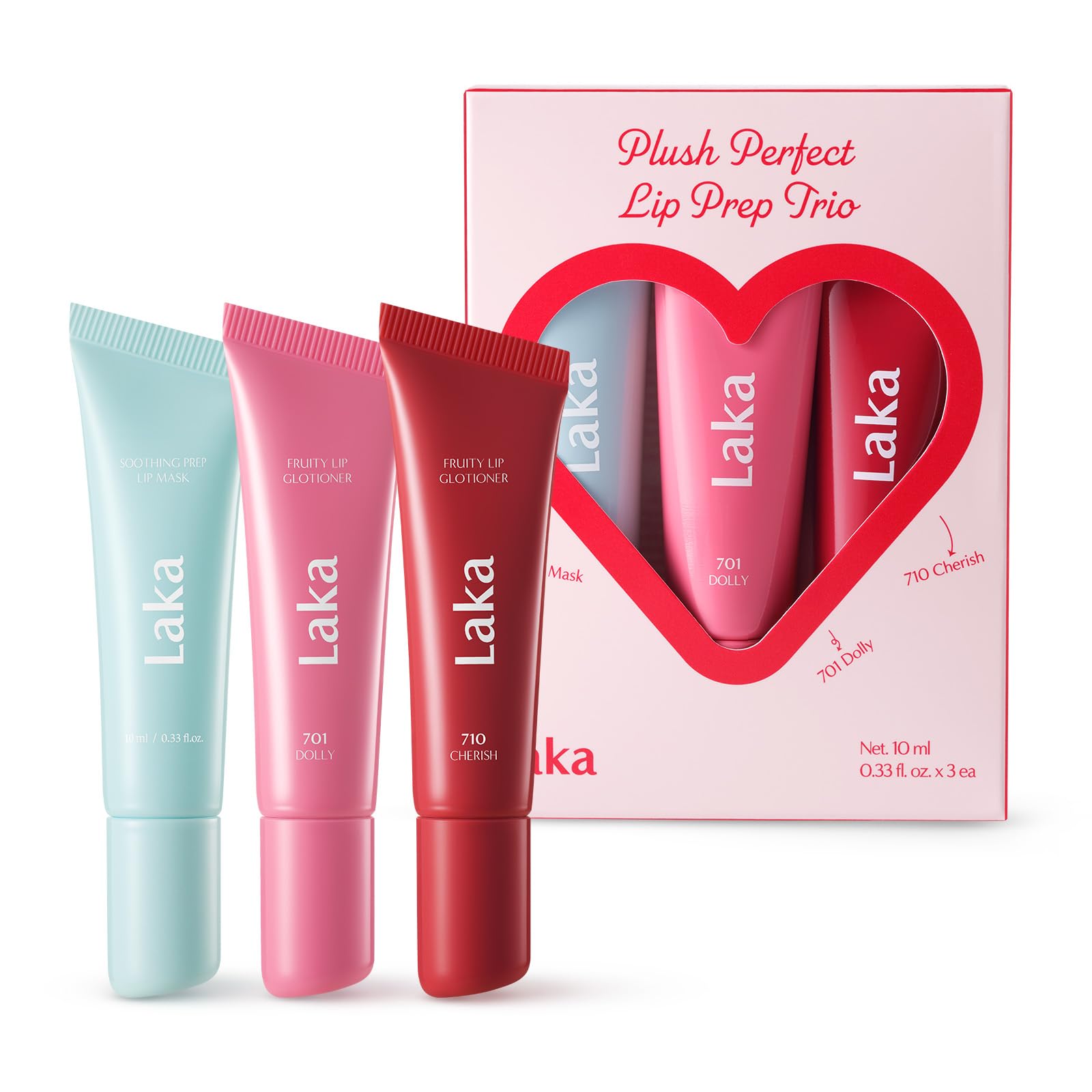 Laka Plush Perfect Lip Prep Trio, 10ml/0.33 fl.oz*3ea, Lip Gift Sets for Women, Vivid Color Lip care, Jelly tip for Hygienic Application, Moisture Plumping Conditioner, K-Beauty