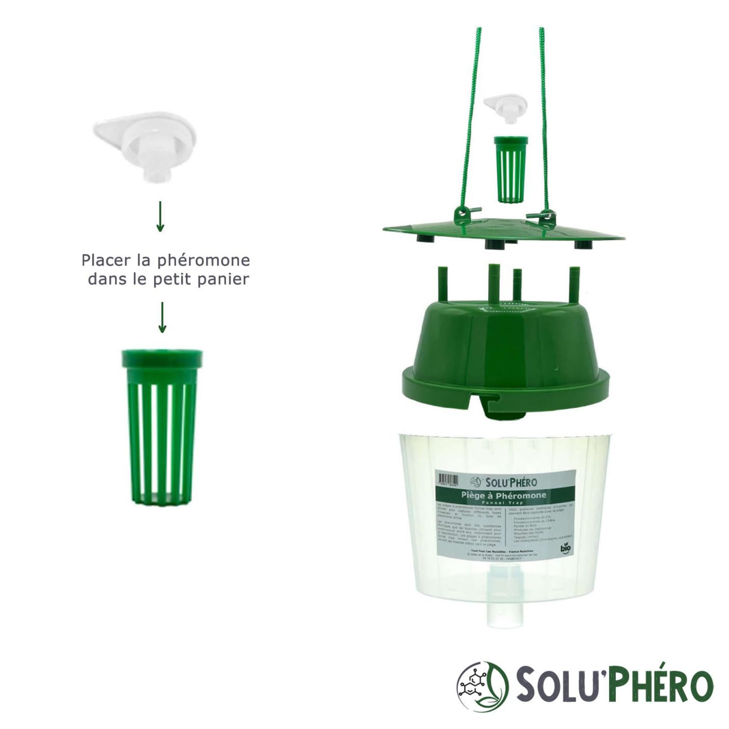Lot de 3 Pièges à Phéromones Funnel Trap, SOLU'PHERO – Piège Papillons Lépidoptères – Usage Jardin & Vergers – Piège Réutilisable à Suspendre ou sur Pied – sans Phéromone
