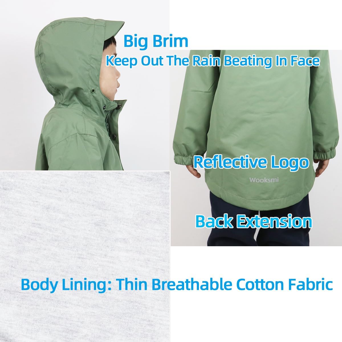 Kids Rain Jacket Boys Girls Lightweight Windbreaker With Hood Cotton Lined Waterproof Coat