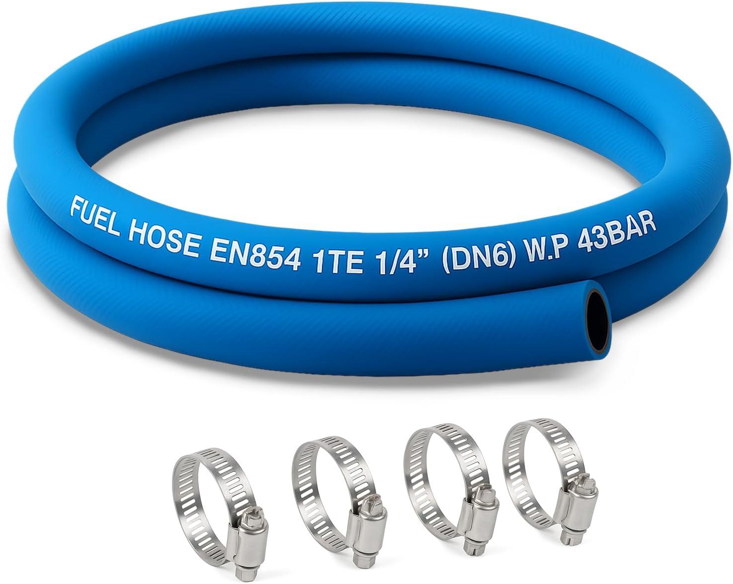 Blue Fuel Line Hose 4AN 1/4 5 Feet High Pressure Hose 2.8Mpa 400PSI 8mm 5FT for Fuel Systems Engines Tube Hose Blue Multiple Size Options (Attached Hose Clamp)