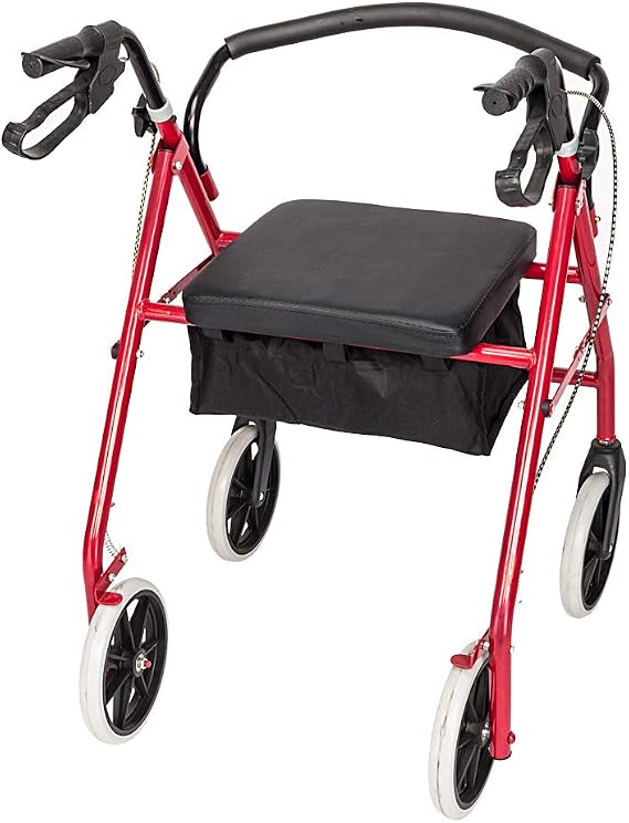 Lightweight Wheel Rollator, Folding Mobility Aids for Elderly Disabled, Four Wheel Mobility Walker Rollator with Padded Seat, Lockable Brakes, Ergonomic Handles and Carry Bag, Red