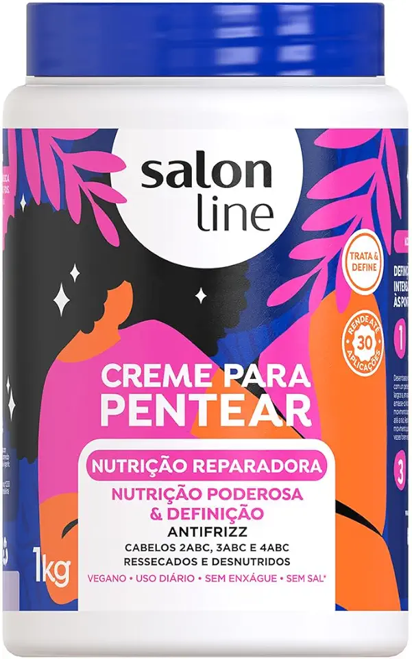 Salon Line, Creme de Pentear, Nutrição Reparadora, Definição e Nutrição Poderosa, Vegano - Cabelos Ondulados, Cacheados e Crespos, 1 Kg