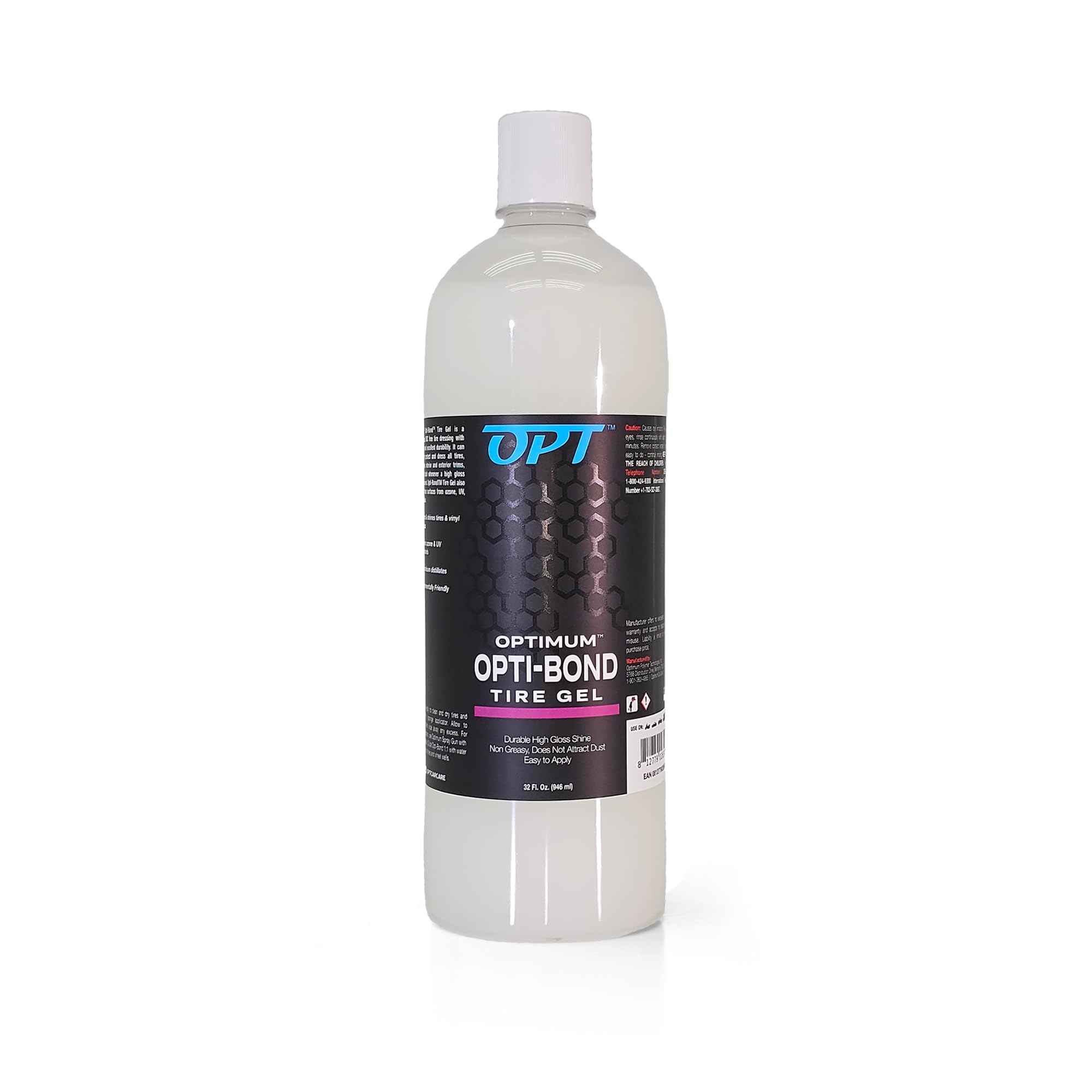 Optimum Opti-Bond Tire Gel – 32 oz., Sling Free Tire Shine, Long Lasting Tire Dressing; Water Based Tire Gel Spray; Vinyl, Plastic, Tire and Trim Dressing; Great for Tire Shine & Vinyl Trim Care