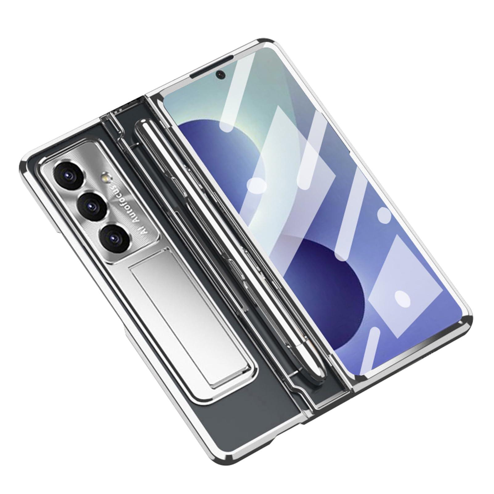 Przezroczyste etui do Samsung Galaxy Z Fold 8 Ultra, zawias, odporne na wstrząsy, osłona ekranu, pełna osłona obiektywu, amortyzacja wstrząsów, regulowany stojak, powłoka (srebrne)