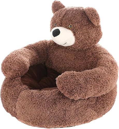 Rosoy ペットベッドかわいいクマのぬいぐるみ犬小屋猫小屋冬暖かいかわいいクマのぬいぐるみ猫スリーピングパッドリムーバブル洗える子犬中型大型ペットクッションソファー (60cm,ブラウン)