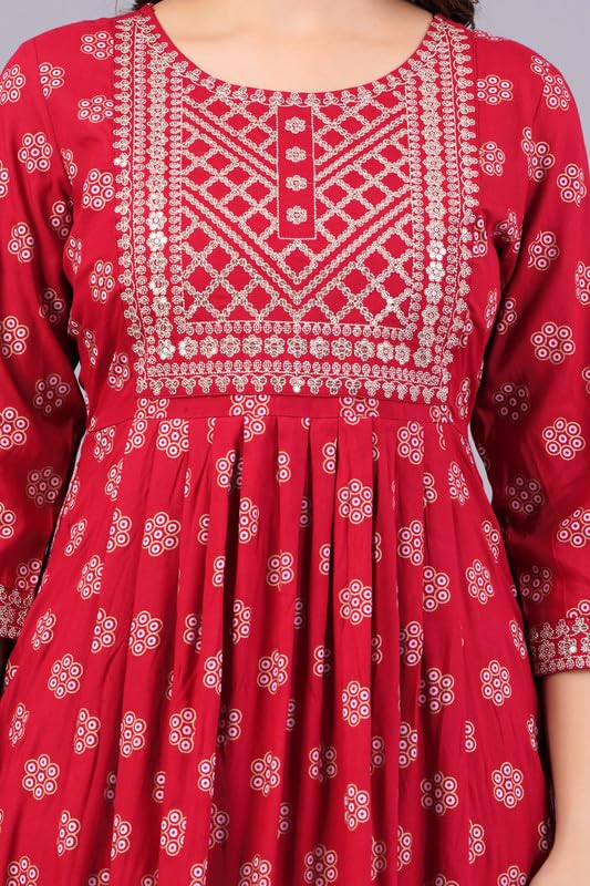 Image of NEW4U Women's Sequin Zari Embroidery Printed Naira Cut Kurti