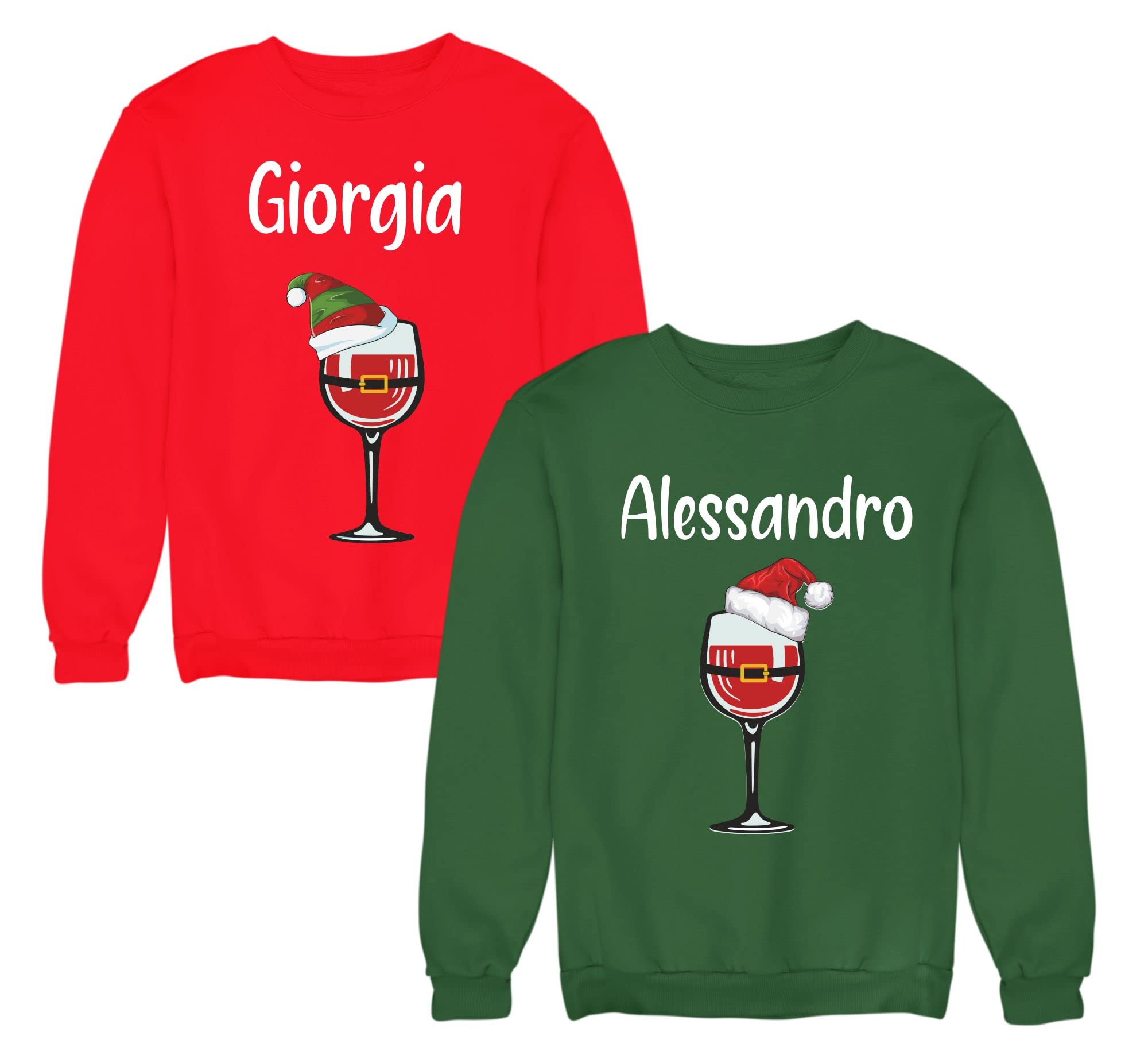 Colorfamily Coppia Felpe Natale Personalizzate con Nome Lui e Lei - Felpa Girocollo Merry Christmas, Maglioni Natalizi di Coppia